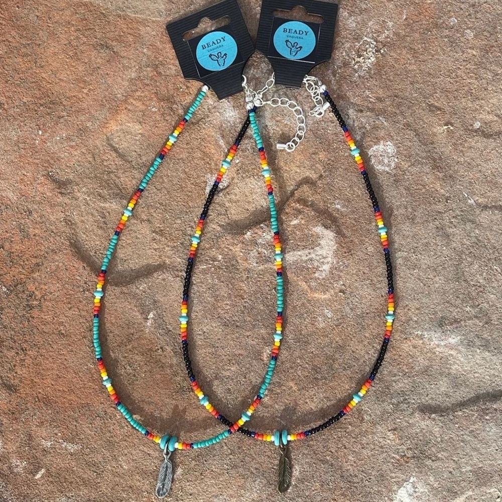 Western Beaded Choker The “Feathered Indians” Turquoise